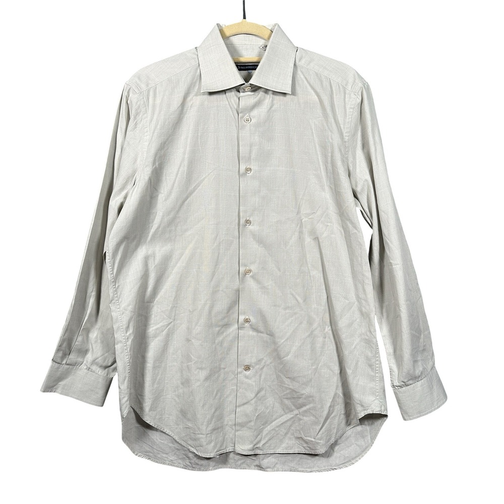 Massimo‎ Bizzocchi Button Down Shirt Mens 16 Beige Grid Check Long Sleeve